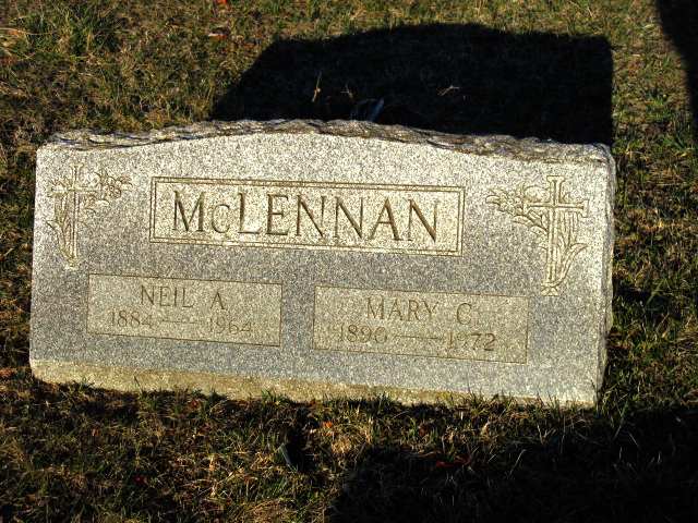 Photo of headstones/Neil A McLennan d1964 hdstn Elk Township Cem (Peck) Sanilac Co Michigan